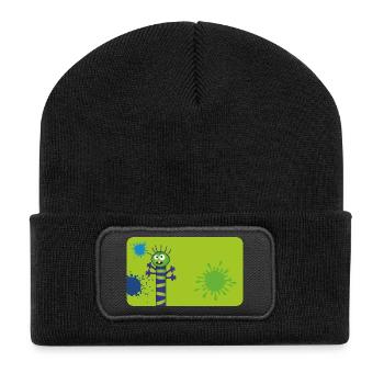 Long Thin Monster & Splashes of Color - Green Blue - Recycled Patch Beanie - black - Front