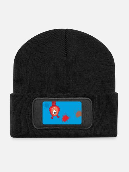 Rotes Monster & Farbkleckse - blau - Recycelte Patch Beanie - Schwarz