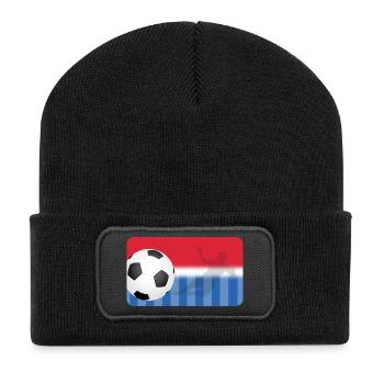 Fußball - rot blau - Fußballspieler - Recycelte Patch Beanie - Schwarz - Vorne