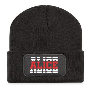 T-Shirt Alice T-Shirt Geschenkidee gestapelter Text - Recycelte Patch Beanie - Dunkelgrau - Vorne