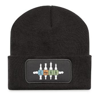 Schach retro Figuren Periodensystem lustig Symbol - Recycelte Patch Beanie - Dunkelgrau - Vorne