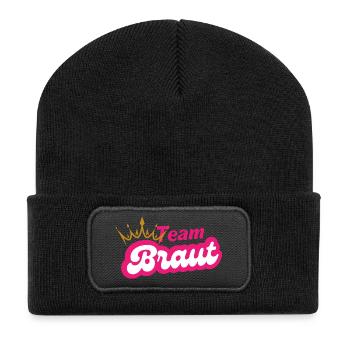 Team Braut Pink Crown Design - Recycelte Patch Beanie - Schwarz - Vorne
