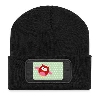 Funny Owl with Green Asterisk | Customisable - Recycled Patch Beanie - black - Front