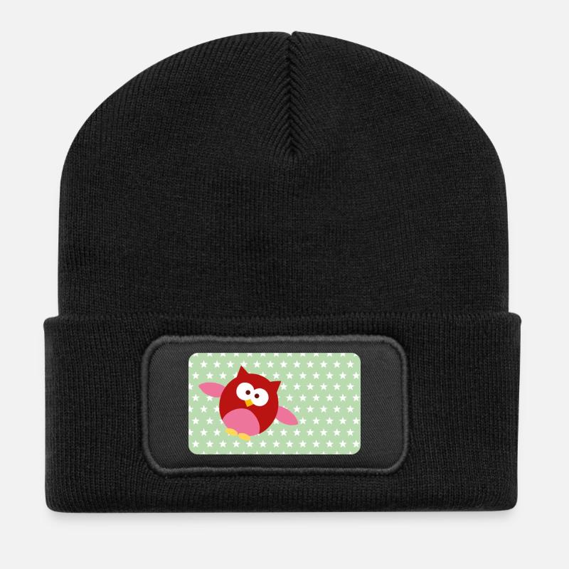 Lustige Eule mit Sternchen grün | personalisierbar - Recycelte Patch Beanie - Schwarz