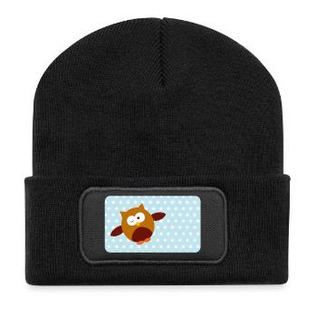 Funny Owl with Blue Asterisk | Customisable - Recycled Patch Beanie - black - Front