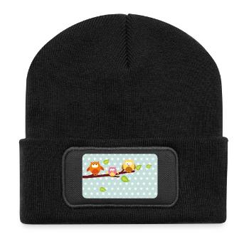 Little owls with mint asterisk | Customisable - Recycled Patch Beanie - black - Front