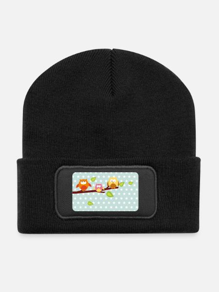 Kleine Eulen mit Sternchen mint | personalisierbar - Recycelte Patch Beanie - Schwarz