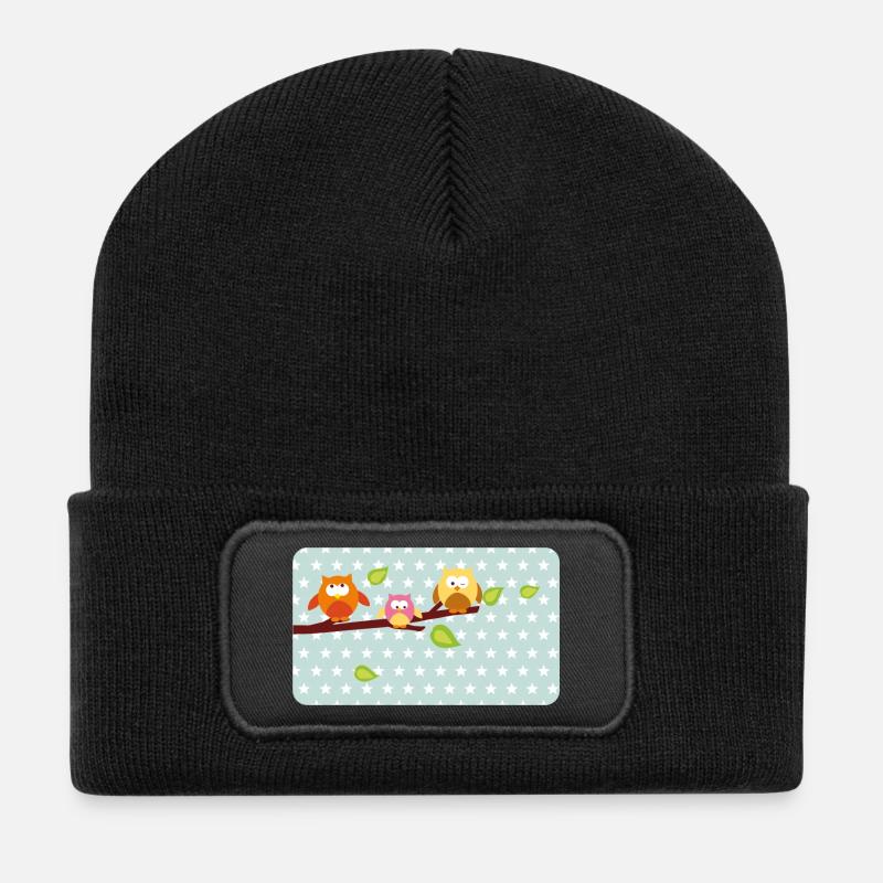 Kleine Eulen mit Sternchen mint | personalisierbar - Recycelte Patch Beanie - Schwarz