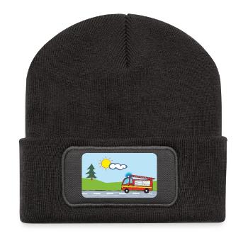 Feuerwehr Feuerwehrauto Einsatzfahrzeuge - Recycelte Patch Beanie - Dunkelgrau - Vorne