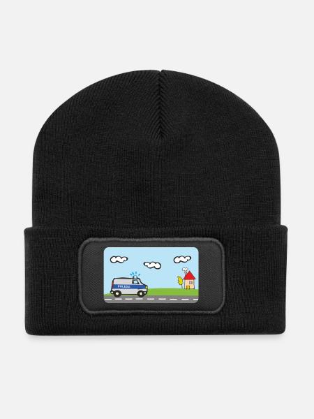 Polizei - Polizeiauto - Einsatzfahrzeuge - Recycelte Patch Beanie - Schwarz
