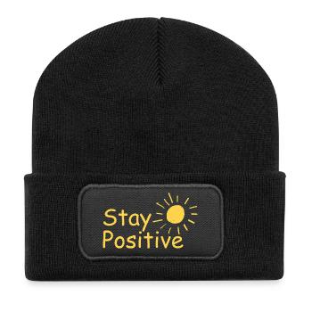 Strahlende Sonne - Stay Positive - Recycelte Patch Beanie - Schwarz - Vorne