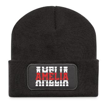 Amelia T-Shirt T-Shirt Geschenkidee gestapelter Text - Recycelte Patch Beanie - Dunkelgrau - Vorne
