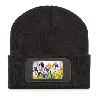Romantic Irises - Watercolors - Recycled Patch Beanie - dark grey - Front