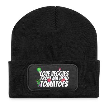 J’adore les légumes de la tête à la tomate - Beanie recyclé à patch - noir - Devant