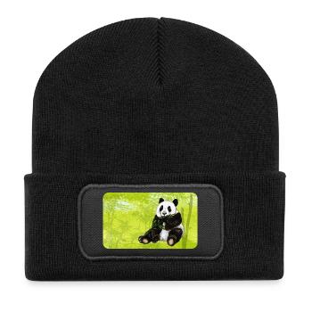 Ours panda mignon avec bambou dans la forêt de bambous - Beanie recyclé à patch - noir - Devant