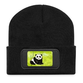 Big Papa Panda Bear in Bamboo Forest - Recycled Patch Beanie - black - Front