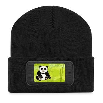 Sitting panda bear in green bamboo forest - Recycled Patch Beanie - black - Front