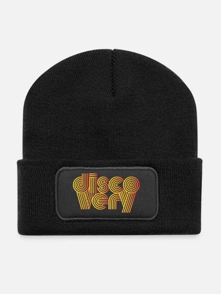 Disco Very Retro Linien - Recycelte Patch Beanie - Schwarz
