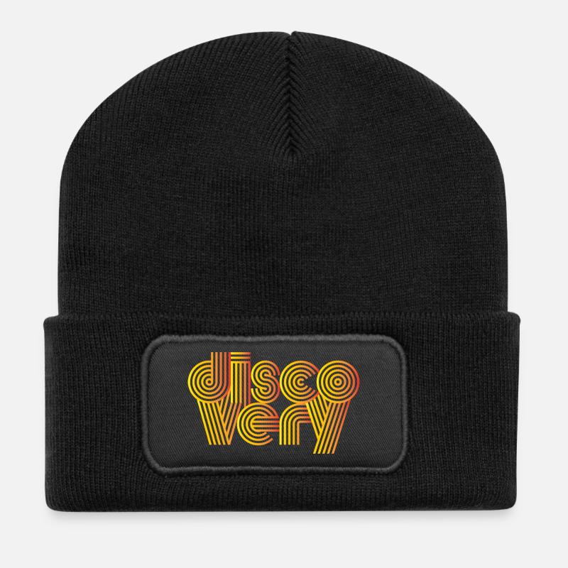 Disco Very Retro Linien - Recycelte Patch Beanie - Schwarz