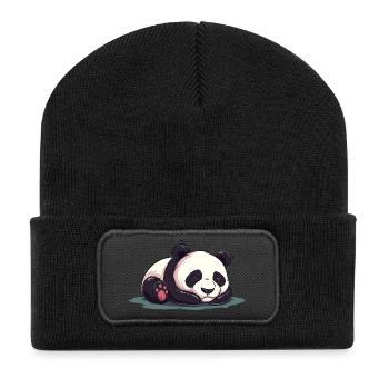 Niedliche Karikatur eines schlafenden Pandas - Entzückendes Design - Recycelte Patch Beanie - Schwarz - Vorne