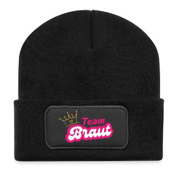 Team Braut Kronen Pink Design - Recycelte Patch Beanie - Schwarz - Vorne