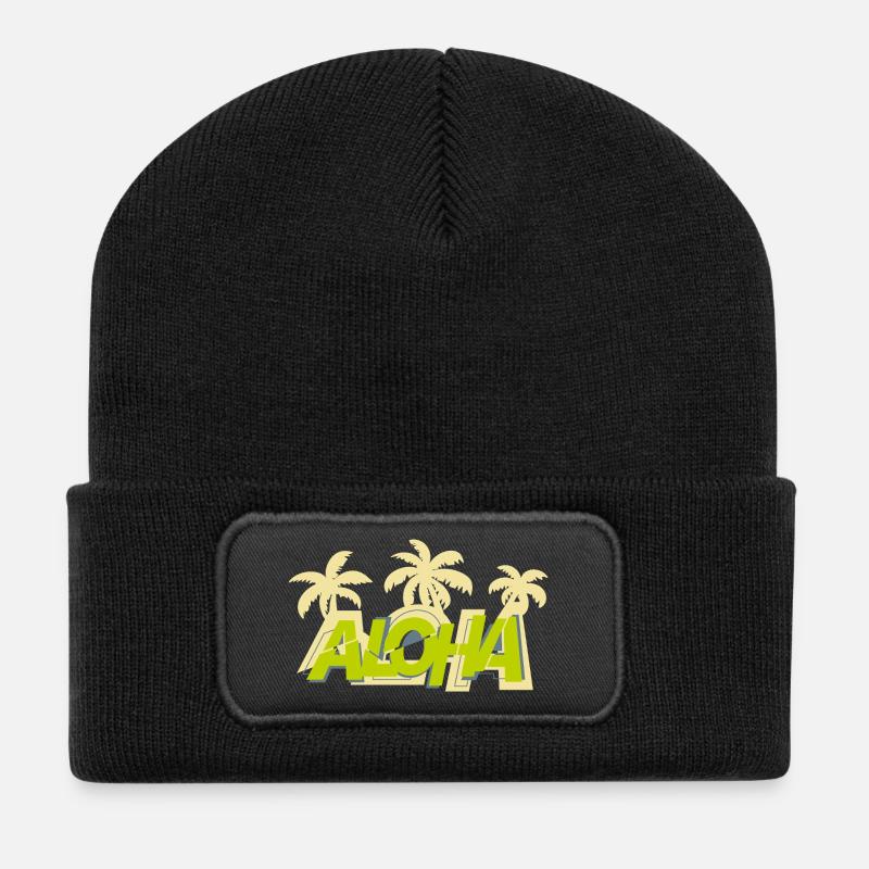 Aloha & Palmen - Recycelte Patch Beanie - Schwarz