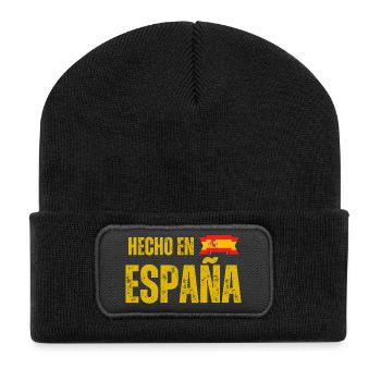 Made in Spain, spanischer Stolz - Recycelte Patch Beanie - Schwarz - Vorne