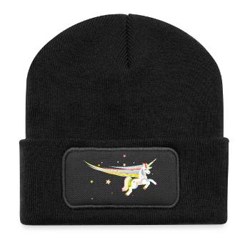 Magisches Einhorn – Farbenfrohe Illustration - Recycelte Patch Beanie - Schwarz - Vorne
