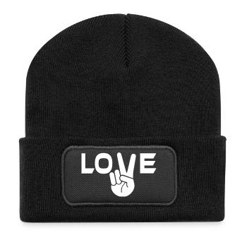Signe de victoire de l’amour main - Beanie recyclé à patch - noir - Devant