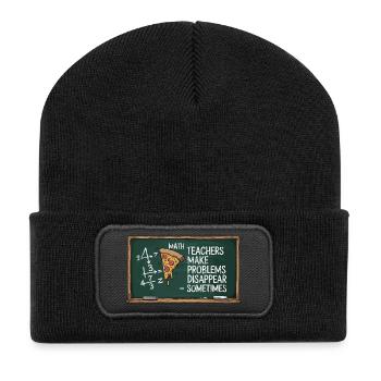 Funny Math Teacher Design Pizza & Problem Solving - Recycled Patch Beanie - black - Front