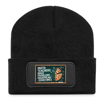 Funny Math Teacher Design Pizza & Problem Solving - Recycled Patch Beanie - black - Front