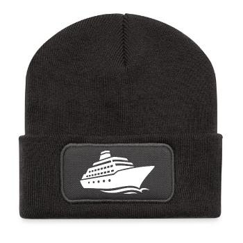 Silhouette de bateau de croisière minimaliste vacances - Beanie recyclé à patch - charbon - Devant