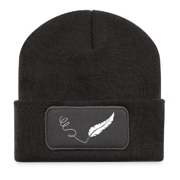 La plume blanche - Beanie recyclé à patch - charbon - Devant