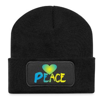 Peace Herz Frieden Friedenszeichen - Recycelte Patch Beanie - Schwarz - Vorne