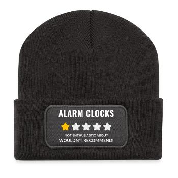 Keine Unsinn-Wecker-Illustration - Recycelte Patch Beanie - Dunkelgrau - Vorne
