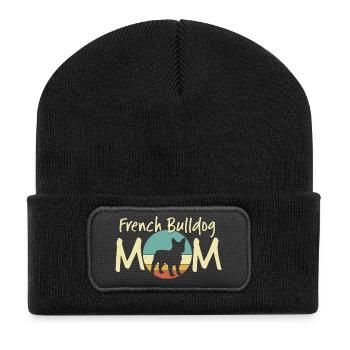 French Bulldog Mom Vintage Design - Recycled Patch Beanie - black - Front