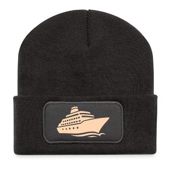 Silhouette de bateau de croisière minimaliste vacances - Beanie recyclé à patch - charbon - Devant