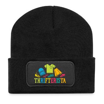 Thrift Shopper Thrifterista Thrift Store - Recycelte Patch Beanie - Schwarz - Vorne