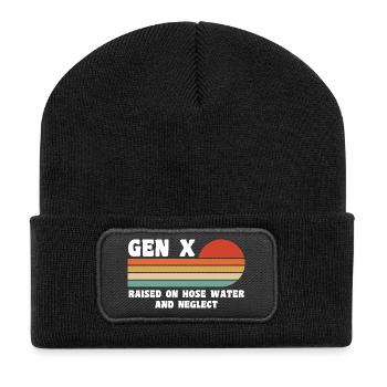 Gen X - Aufgewachsen mit Schlauchwasser und Vernachlässigung - Recycelte Patch Beanie - Schwarz - Vorne