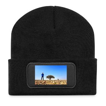 Explorateur solitaire avec arbre et vélo - Beanie recyclé à patch - noir - Devant