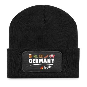 Drapeau de l’Allemagne Bière Bretzel Saucisse Allemagne - Beanie recyclé à patch - noir - Devant