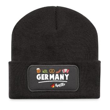 Drapeau de l’Allemagne Bière Bretzel Saucisse Allemagne - Beanie recyclé à patch - charbon - Devant