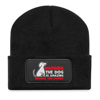 Warning Dog Is Amazing Beware Owner Hunde Haustier - Recycelte Patch Beanie - Schwarz - Vorne