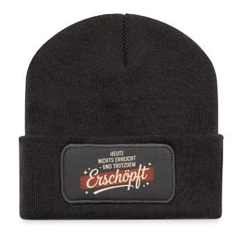 Heute nichts erreicht – trotzdem erschöpft - Recycelte Patch Beanie - Dunkelgrau - Vorne