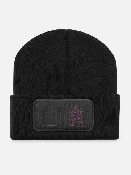 Pink Lines Christmas Tree Sketch - Recycled Patch Beanie - black