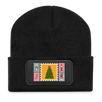 Christmas tree in stamp style - Recycled Patch Beanie - black - Front