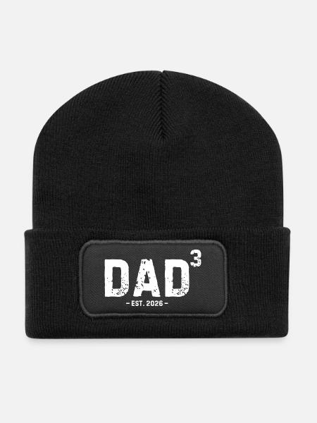 Papa gewürfelt 2026 Dritter Vater von drei Kindern - Recycelte Patch Beanie - Schwarz