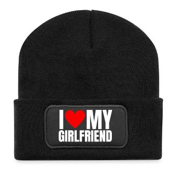 Geschenk für Freund Ich liebe meine Freundin - Recycelte Patch Beanie - Schwarz - Vorne