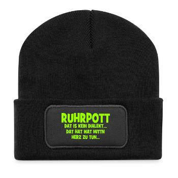 Ruhrpott - Dat hat wat mittn Herz zu tun - Recycelte Patch Beanie - Schwarz - Vorne