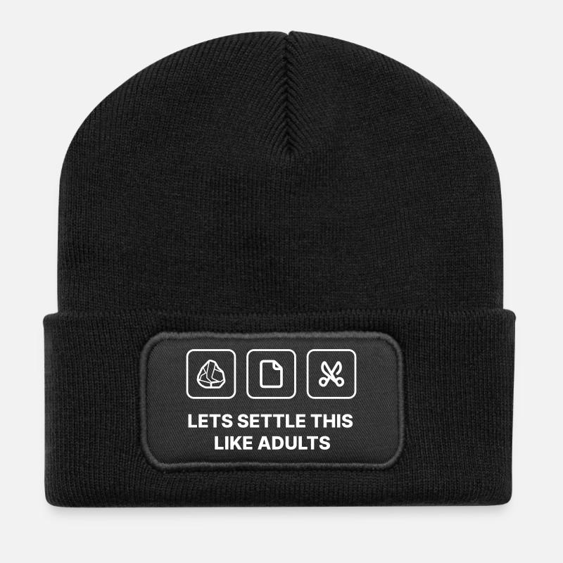 Lets settle this like adults - Stone Paper Scissors - Recycled Patch Beanie - black